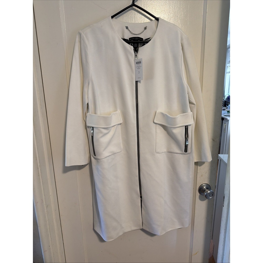 Chico's Black Label White Zip Jacket Longline Minimalist Size 3